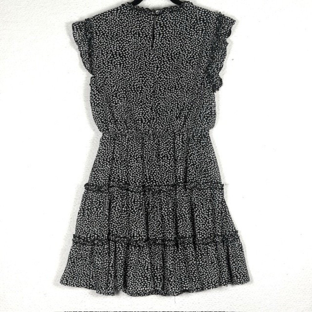 She + Sky Black White Petal Print Tiered Ruffle Mini Dress SS7051 Womens Large - Picture 3 of 8